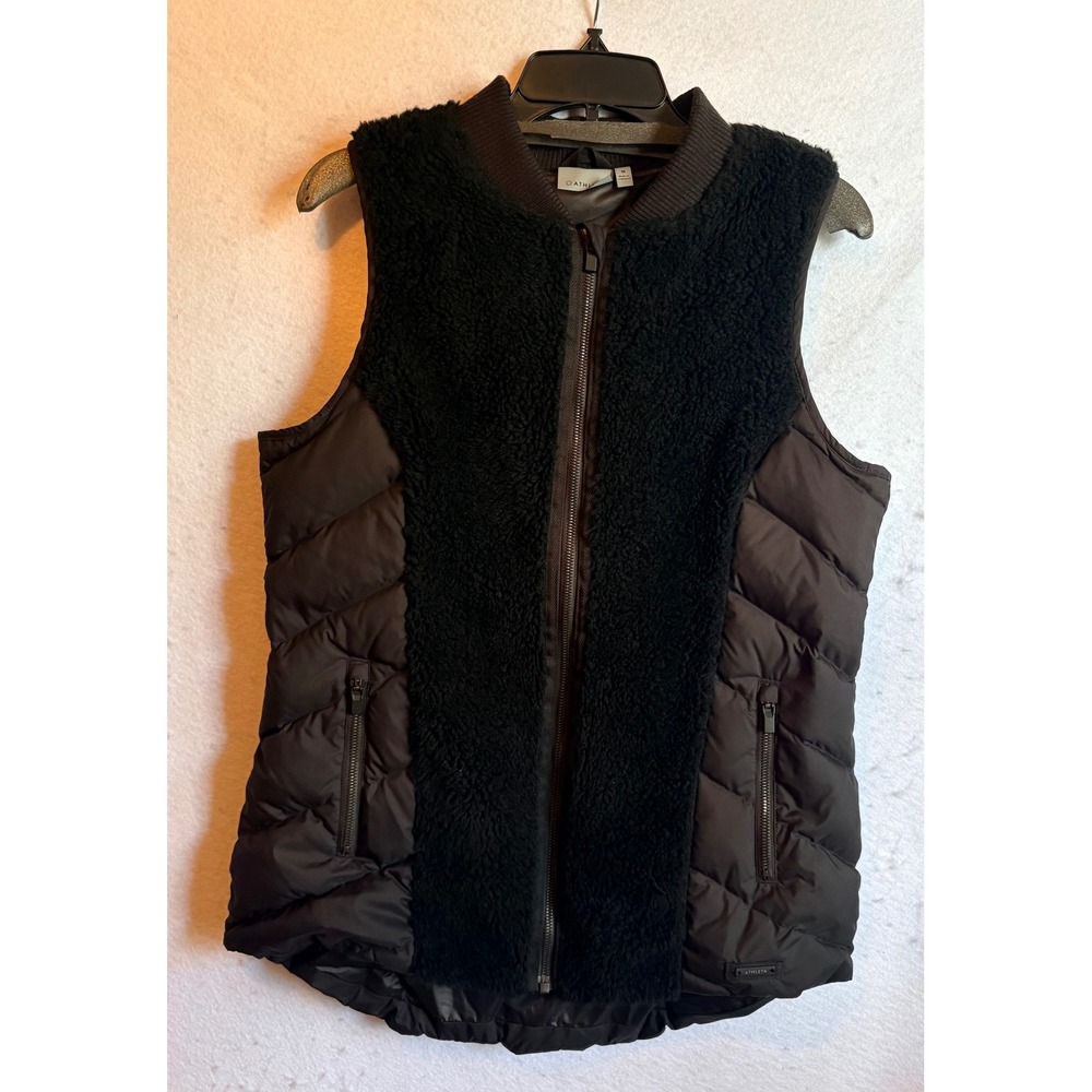 Athleta Responsible Down Tundra Vest Black Sherpa Fleece Quilted Size M